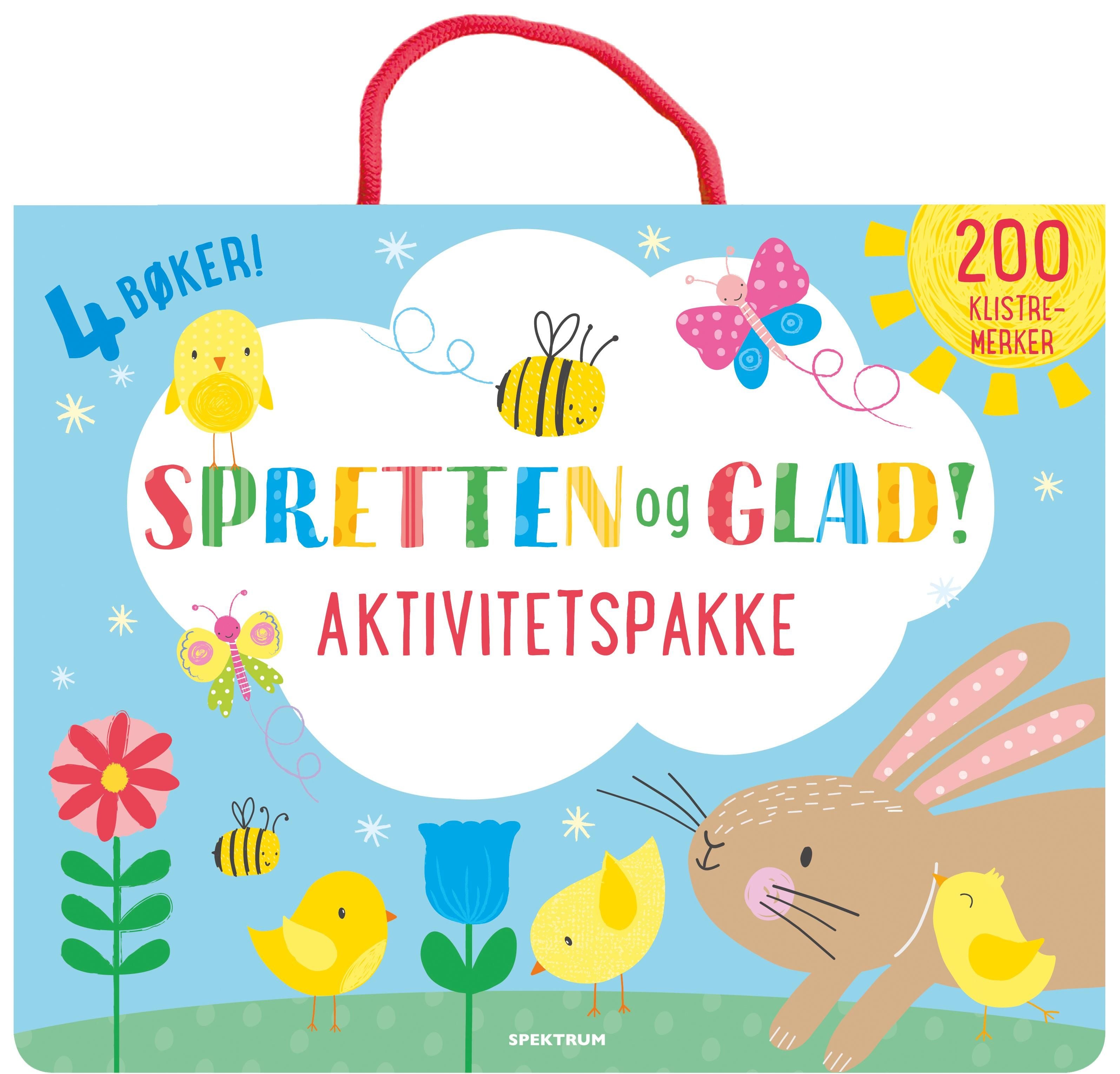 Spretten og glad! Aktivitetspakke med 4 aktivitetsbøker og 200 klistremerker