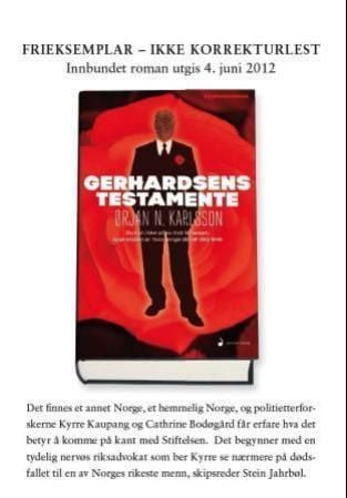 Gerhardsens testamente. Leseeksemplar til bokhandel